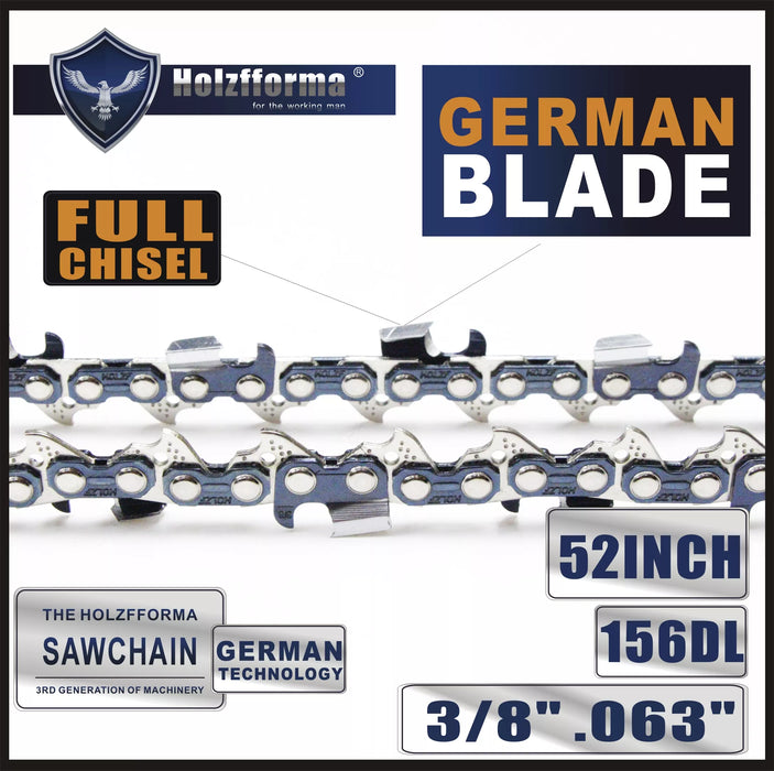 Holzfforma® 52 Inch 3/8 .063 156DL Full Chisel Saw Chain For Stihl Husqvarna Chainsaw