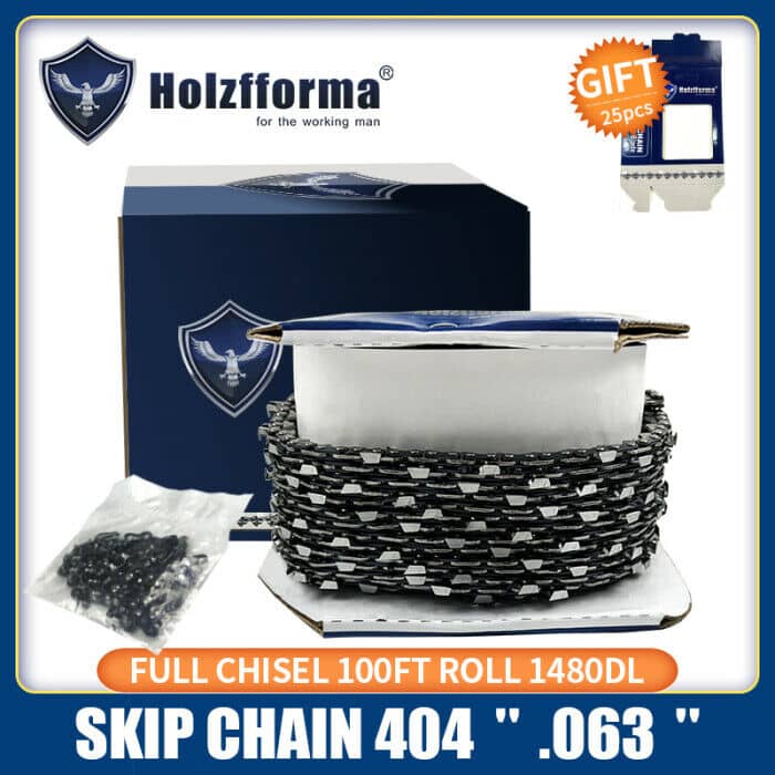 Holzfforma® 100FT Roll .404” .063'' Full Chisel Skip Saw Chain With 40 Sets Matc