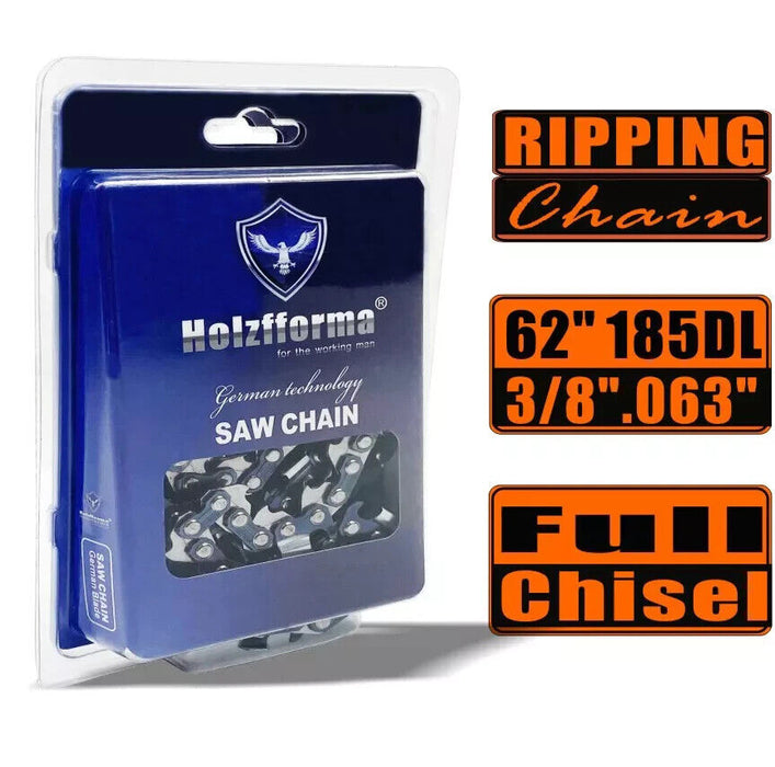 Holzfforma® 62 Inch 3/8” .063“ 185DL Full Chisel Ripping Saw Chain