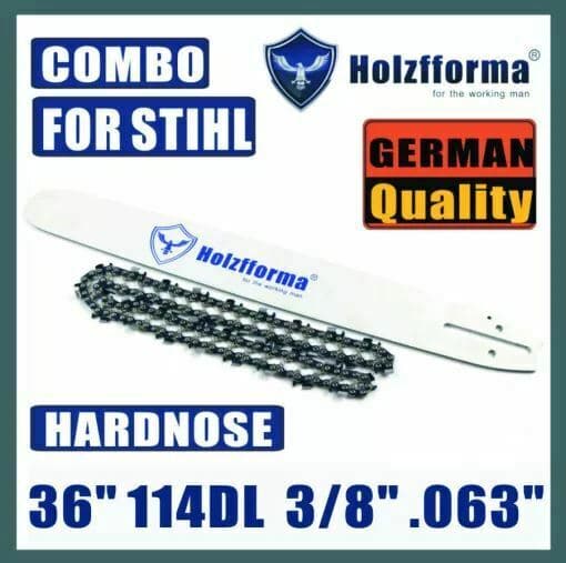 Holzfforma® 36inch 3/8 .063 114DL Hard Nose Bar & Full Chisel Saw Chain Combo