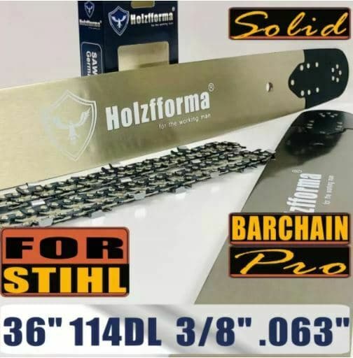 Holzfforma® Pro 36 Inch 3/8 .063 114DL Solid Bar & Full Chisel Chain Combo For S
